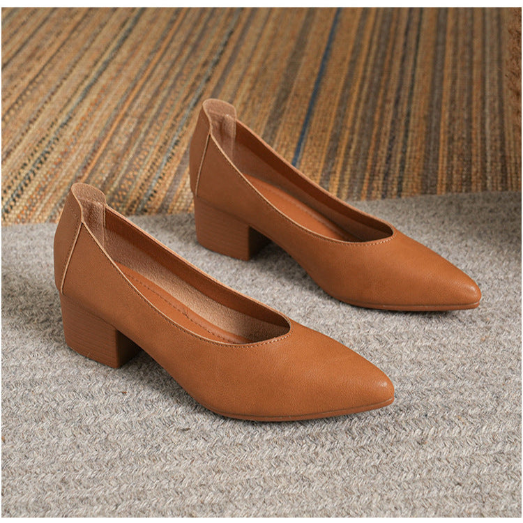 Women's Leather Mid Heel Multicolor Slip On Comfortable Pump