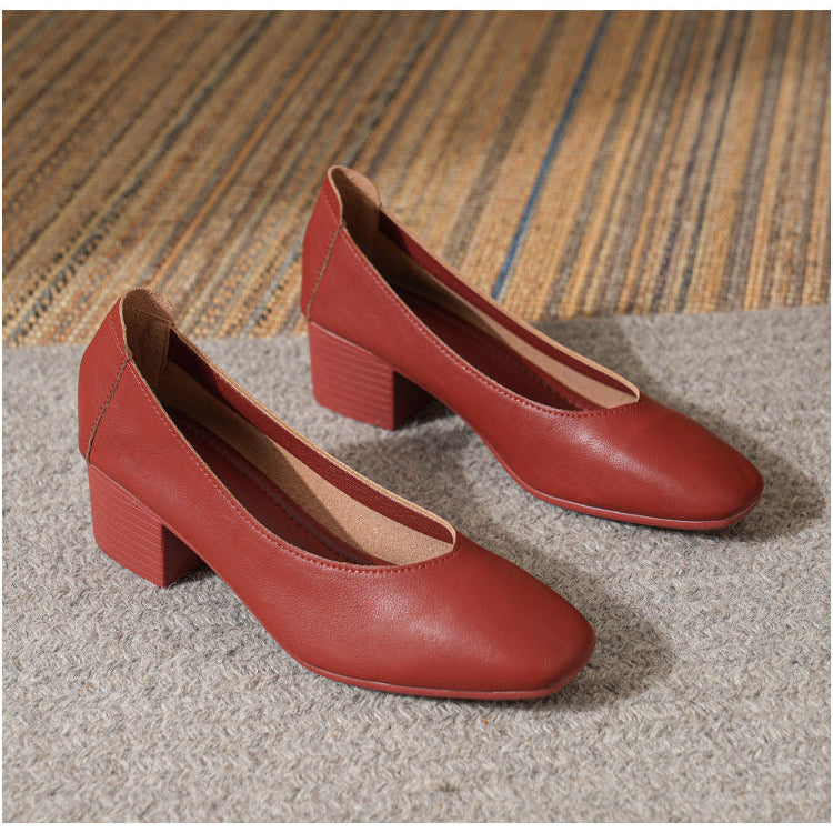 Women's Leather Mid Heel Multicolor Slip On Comfortable Glove Shoes