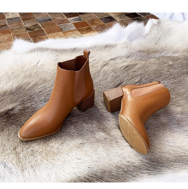 Women's Classic Chelsea Boots – Pointed Toe with Block Heel