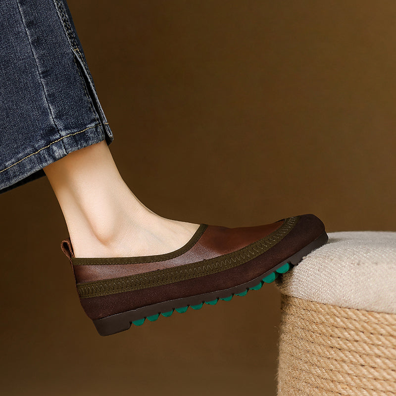 Women's Retro Leather Patchwork Comfortable Casual Slip-On Flat Shoes