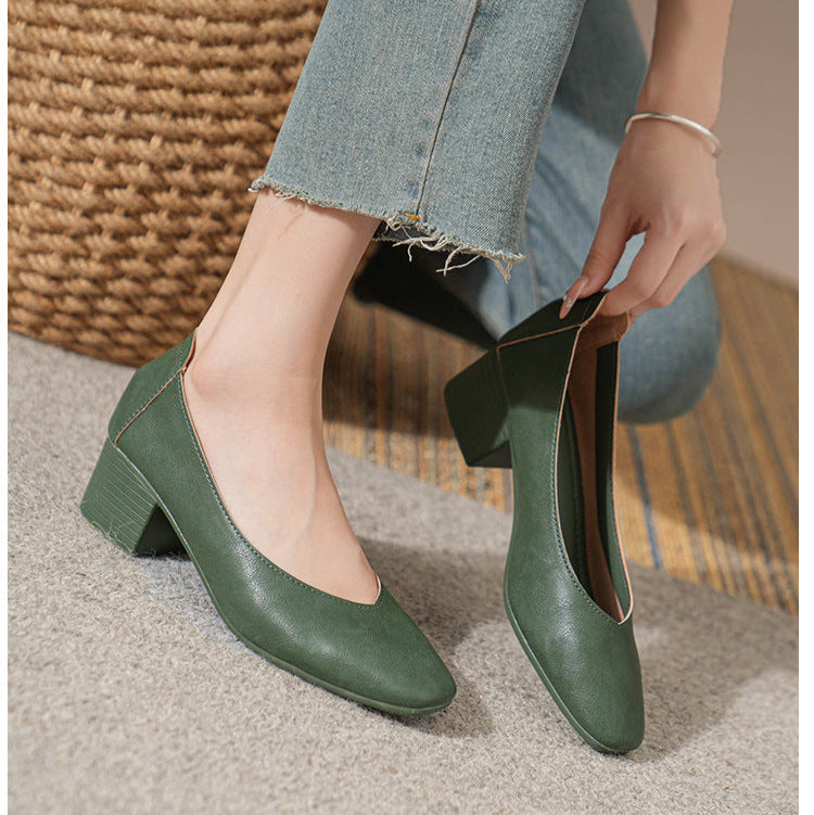 Women's Leather Mid Heel Multicolor Slip On Comfortable Glove Shoes