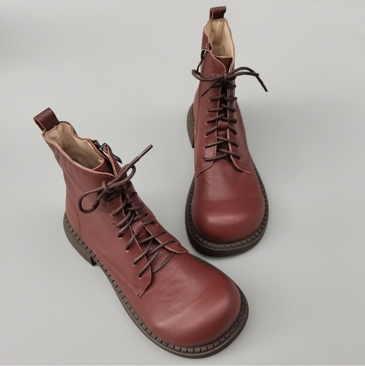 Women's Genuine Leather Wide Toe Ankle Boots – Lace-Up & Zipper Martin Boots