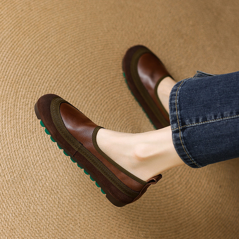 Women's Retro Leather Patchwork Comfortable Casual Slip-On Flat Shoes