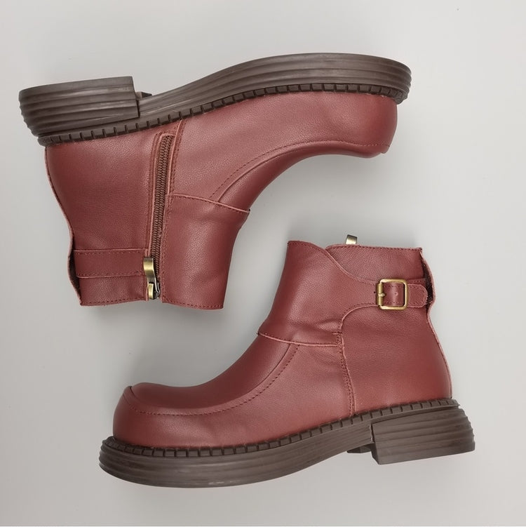 Women's Vintage Wide Toe Derby Boots – Handmade Leather Zipper Short Boots