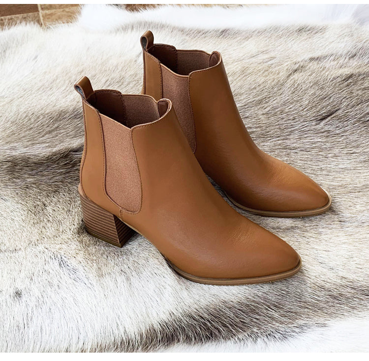 Women's Classic Chelsea Boots – Pointed Toe with Block Heel