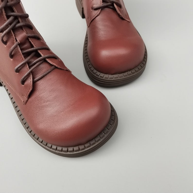 Women's Genuine Leather Wide Toe Ankle Boots – Lace-Up & Zipper Martin Boots