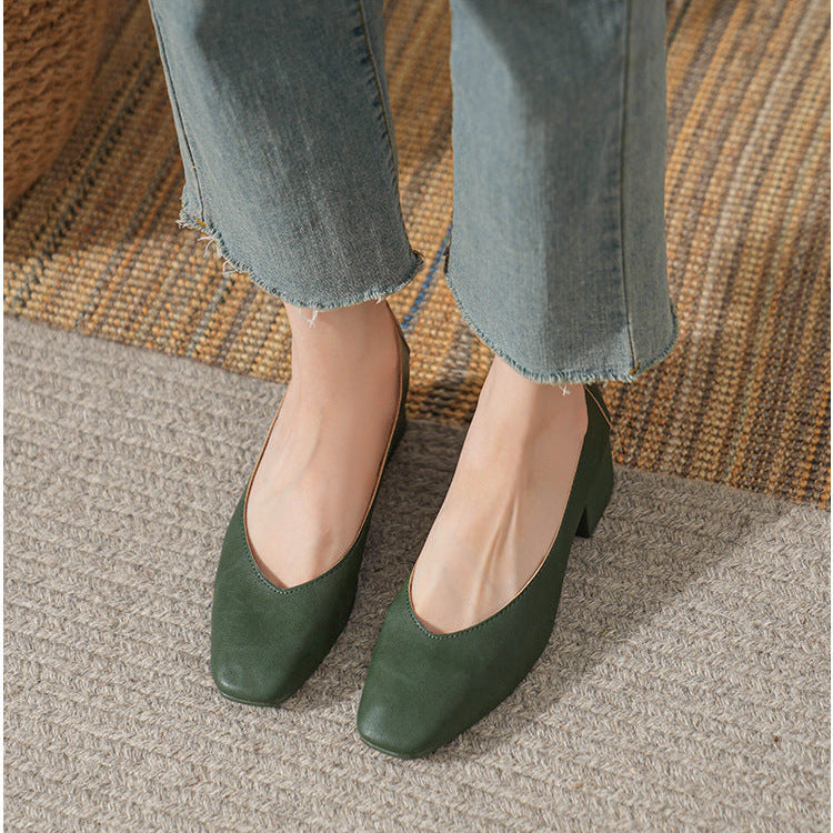 Women's Leather Mid Heel Multicolor Slip On Comfortable Glove Shoes