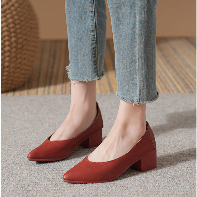 Women's Leather Mid Heel Multicolor Slip On Comfortable Pump