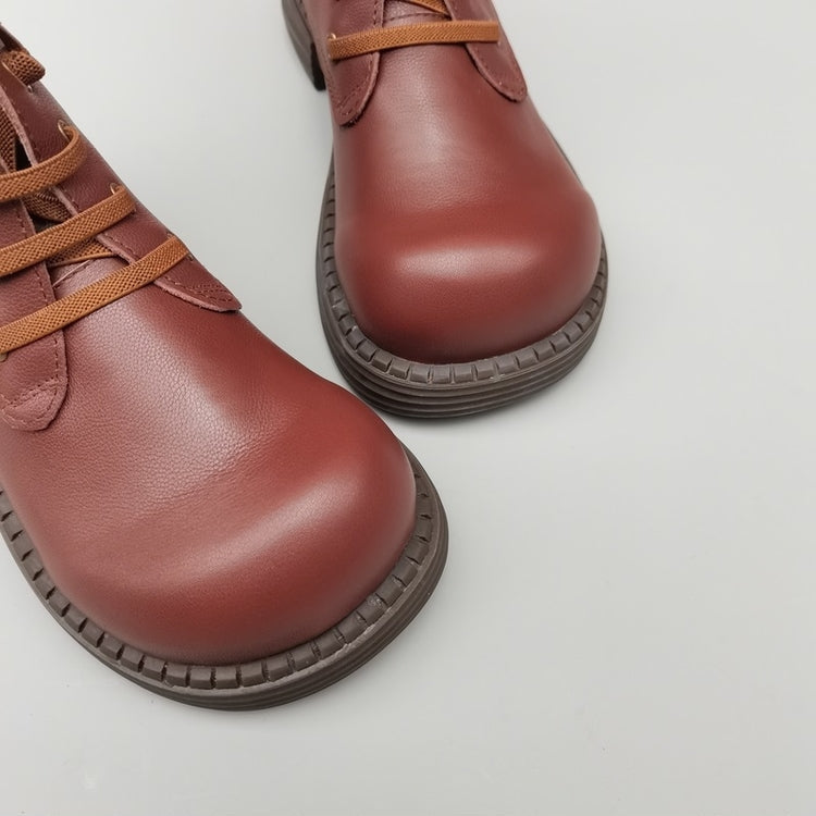 Women's Vintage Wide Toe Leather Derby Ankle Boots – Lace-Up Short Shoes