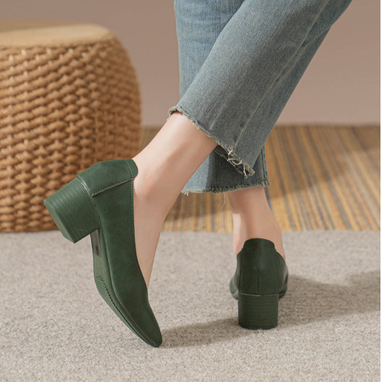 Women's Leather Mid Heel Multicolor Slip On Comfortable Glove Shoes