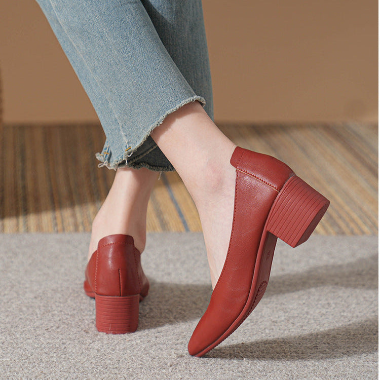 Women's Leather Mid Heel Multicolor Slip On Comfortable Pump