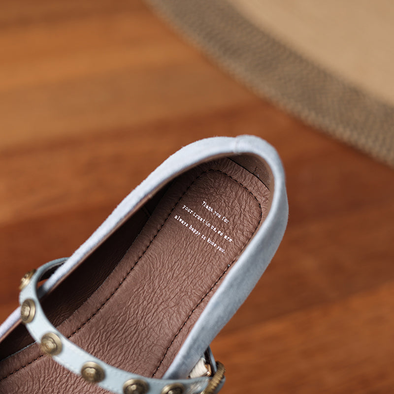 Women's Retro Patchwork Suede Buckle Up Low Heel Mary Jane Shoes