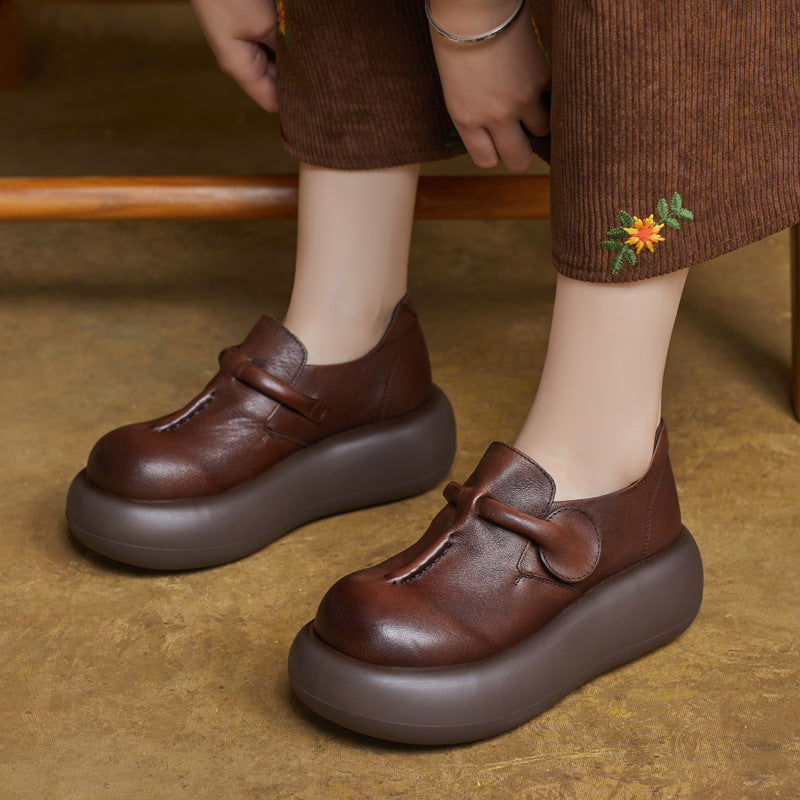 Women's Lightweight Leather Platform Slip-On Loafers – Comfortable Thick Sole