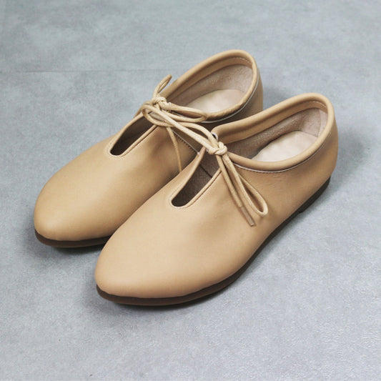 Women's Genuine Leather Lace-Up Flats – British Style Comfortable Shoes