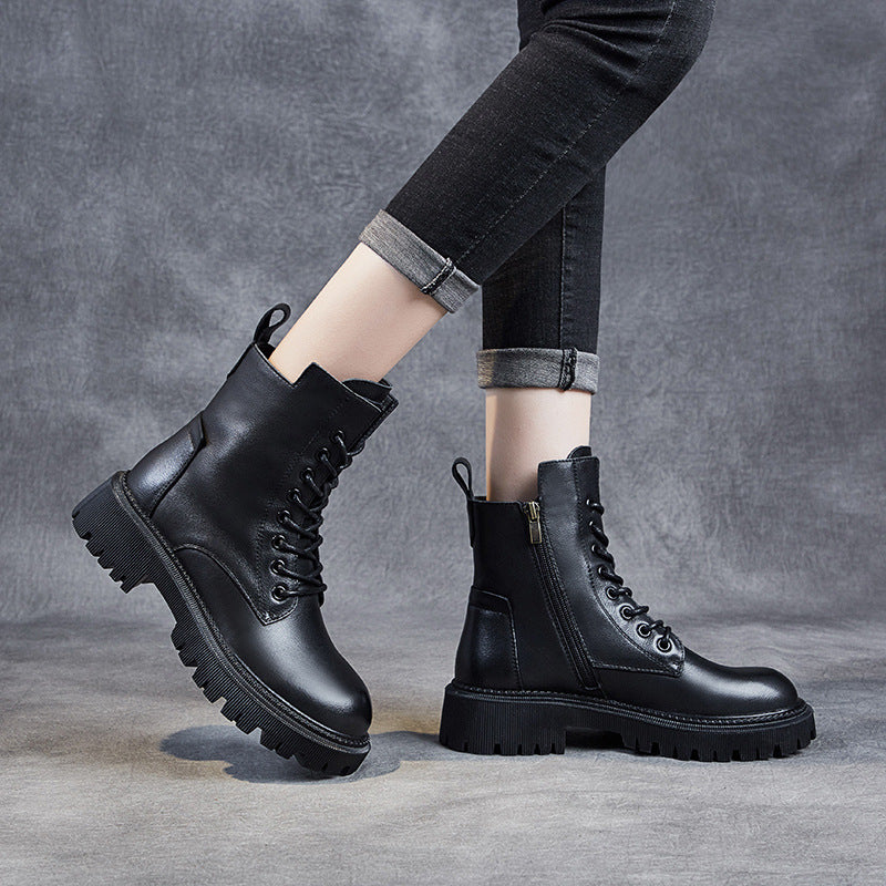 Women's Casual Genuine Leather Boots – Ankle Length with Zipper