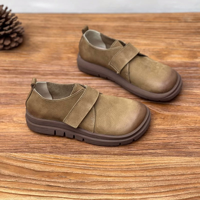 Women's Retro Comfort Leather Flat Casual Velcro Loafers