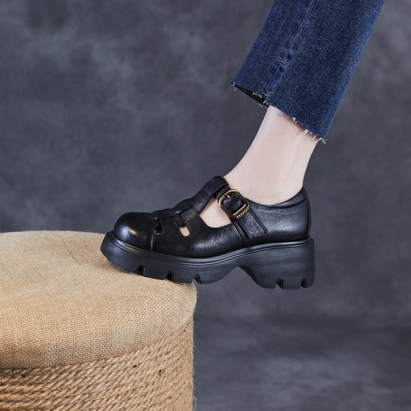 Women's Leather Summer Platform Woven Closed Toe Heel Sandals