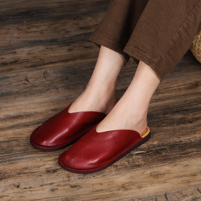 Women's Leather Minimalist Flat Mule Shoes