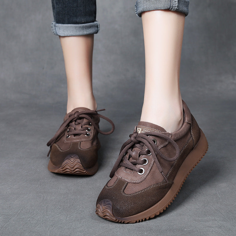 Women's Leather Patchwork Casual Lace-up Tennis Shoes Sneakers