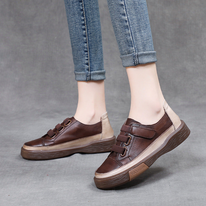 Women's Leather Flat Sneakers – Non-Slip & Comfortable for Daily Wear