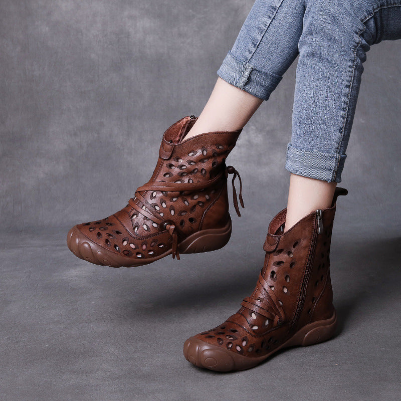 Women's Ethnic Style Summer Boots – Hollow Genuine Leather Ankle Booties