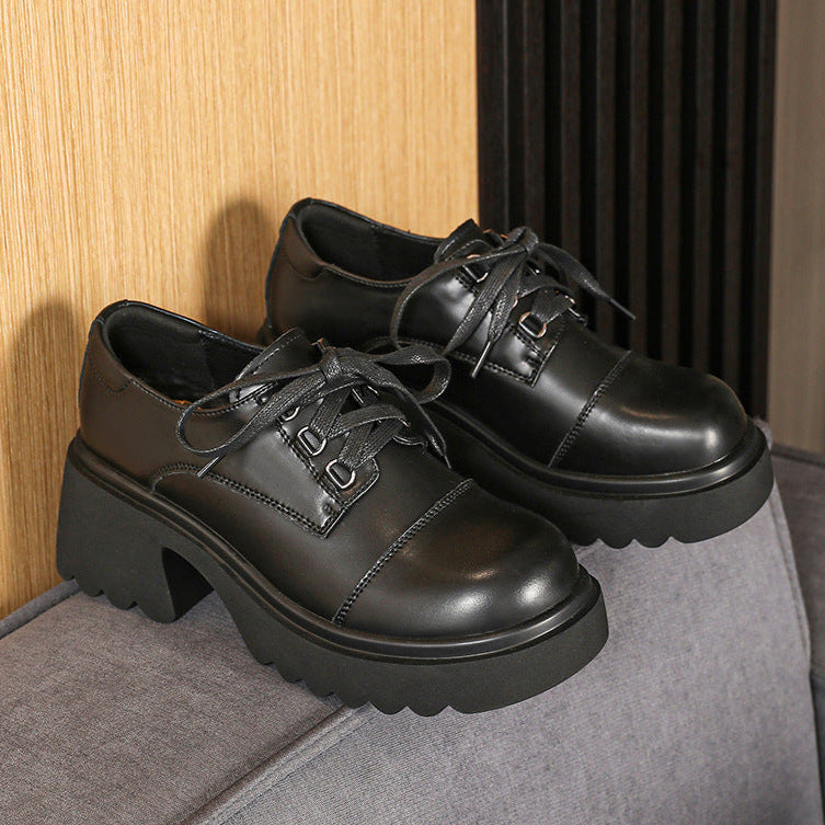 Women's Retro Chunky Oxford Shoes – Lace-Up Round Toe Preppy Flats