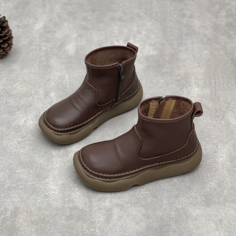 Women's Leather Zipper Ankle Boots – Casual Everyday Style
