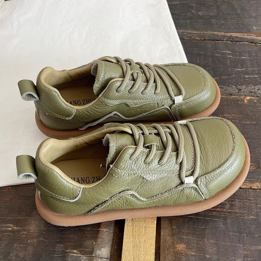 Women's Genuine Leather Casual Lace-Up Flat Shoes