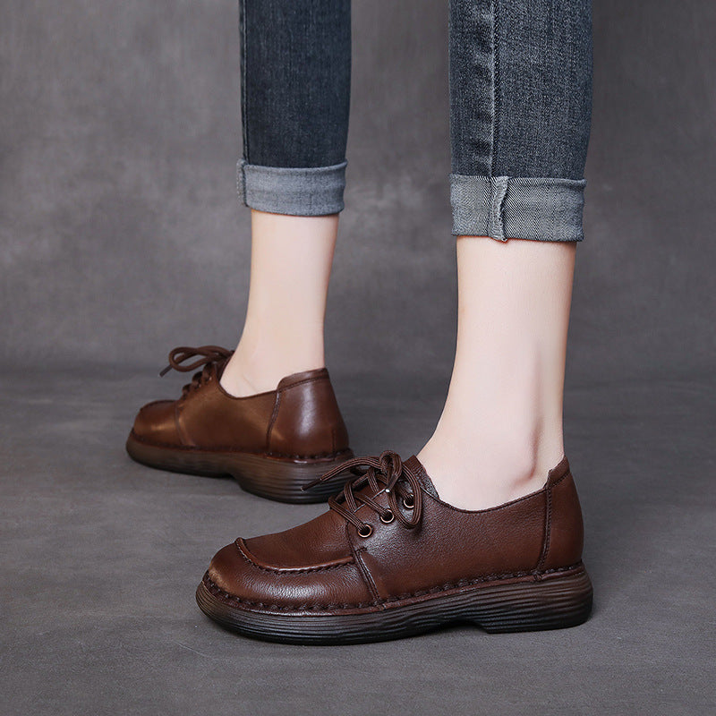 Handmade Genuine Leather Soft Sole Casual Comfort Lace Up Flat Women's Shoes