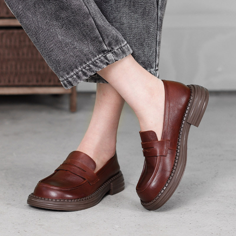 Women's Vintage Leather Handmade Wide Toe Box Loafers