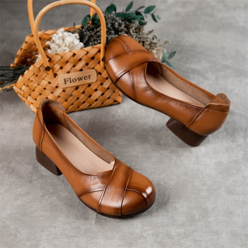 Women's Leather Comfort Overlay Glove Pump Low Heel Block Heel