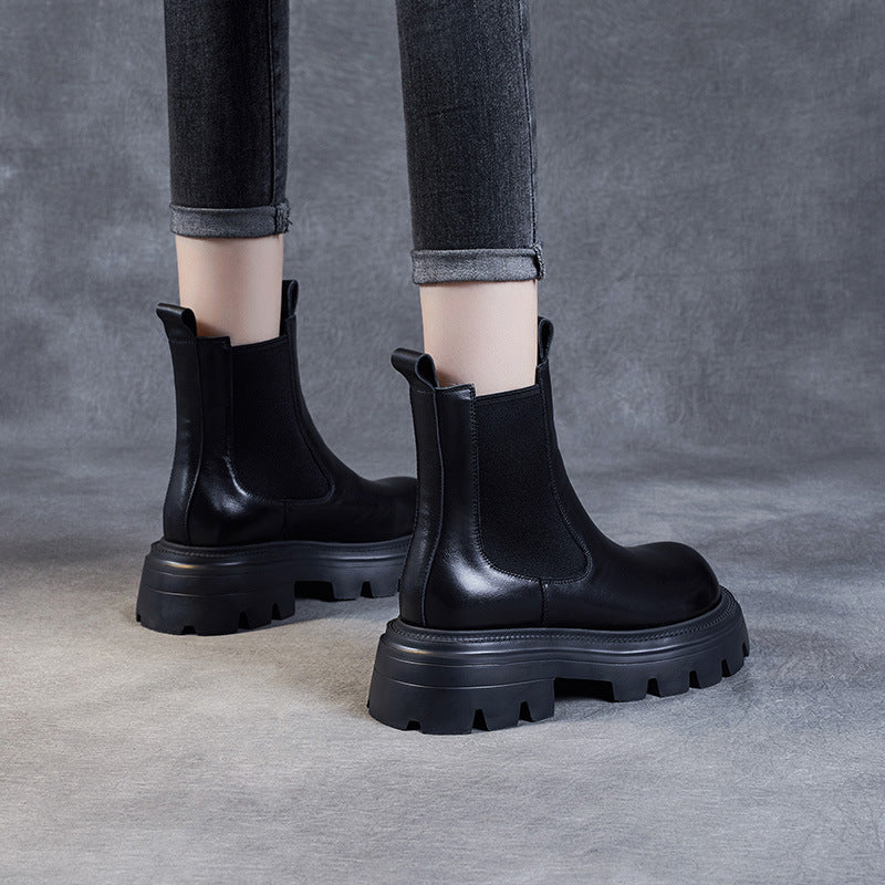 Women's Retro Genuine Leather Chelsea Boots – Chunky Platform Sole Ankle Boots