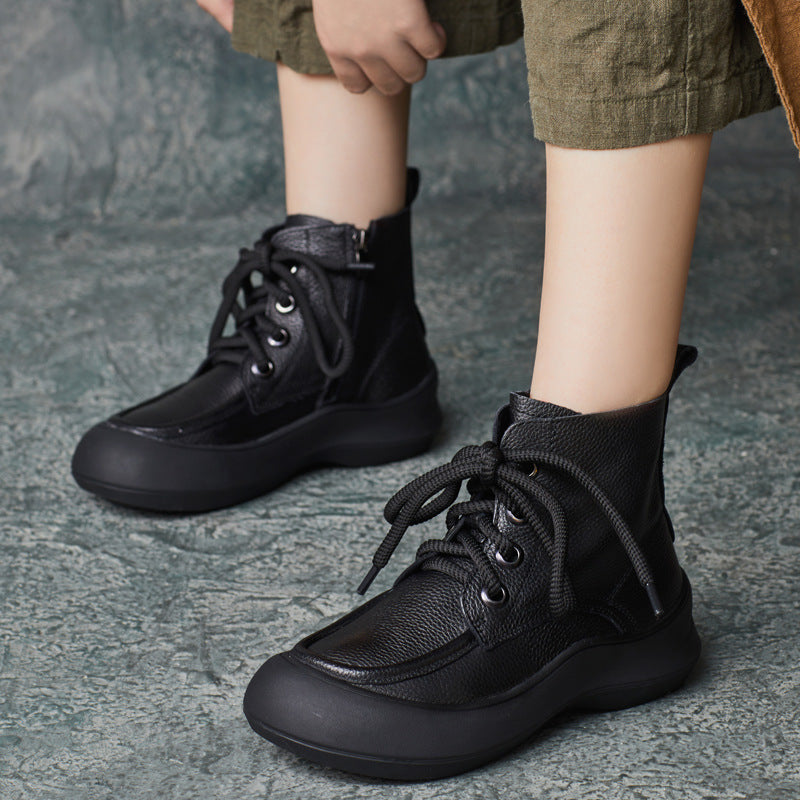 Women's Zip Lace-Up Leather Ankle Boots – Comfortable for Daily Wear