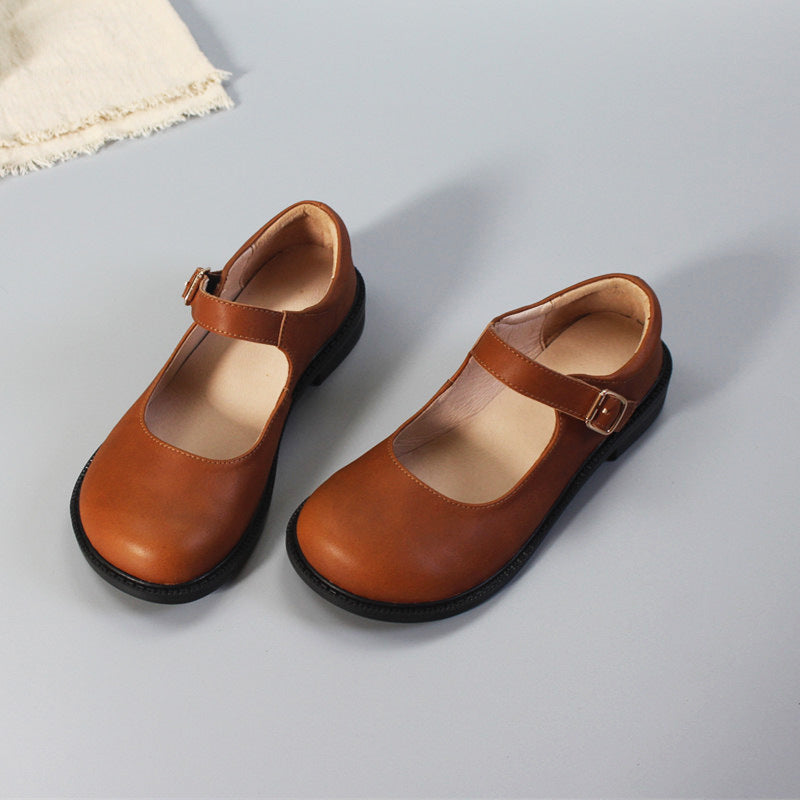 Womens Leather Mary Jane Flats Shoes School Preppy Style