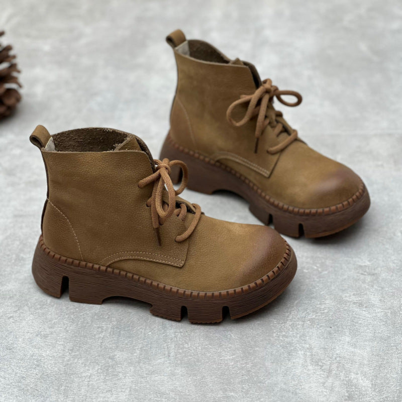 Women's Vintage Platform Ankle Boots – Lace-Up Non-Slip Style