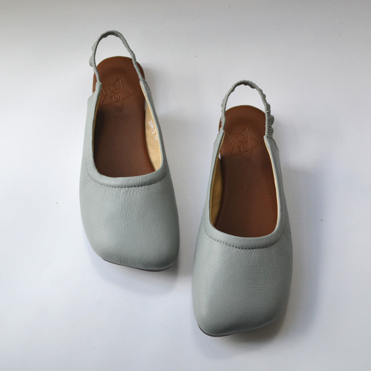 Women's Closed Toe Slip On Leather Heel Hollow Out Flat Sandals