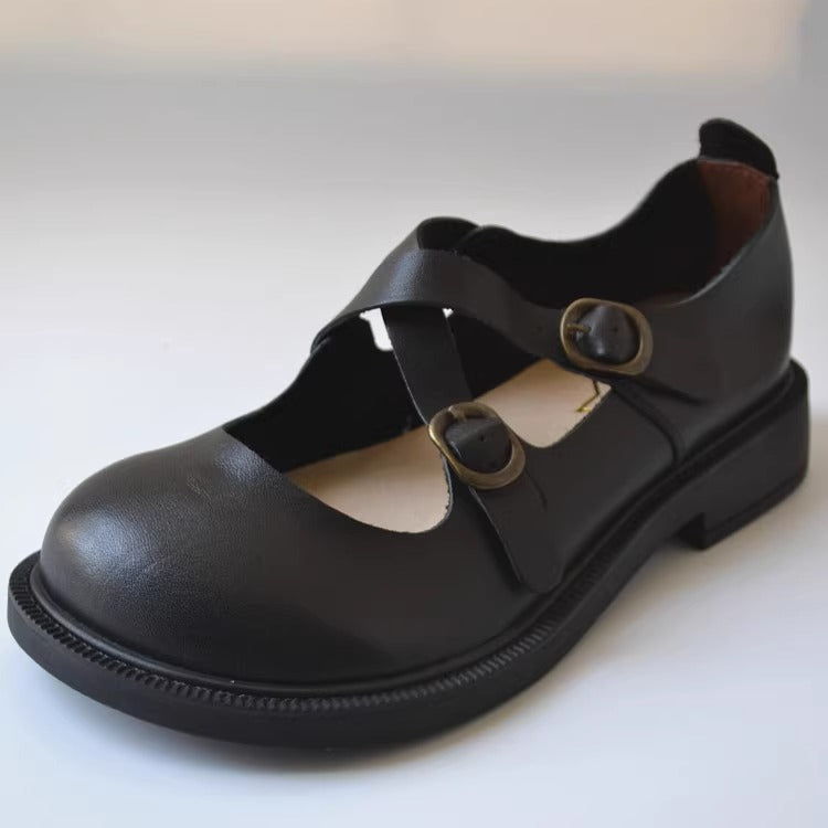 Women's Wide Fit Mary Jane Leather Flats – Handmade with Buckle Strap – Comfort Shoes