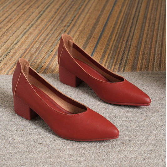 Women's Leather Mid Heel Multicolor Slip On Comfortable Pump