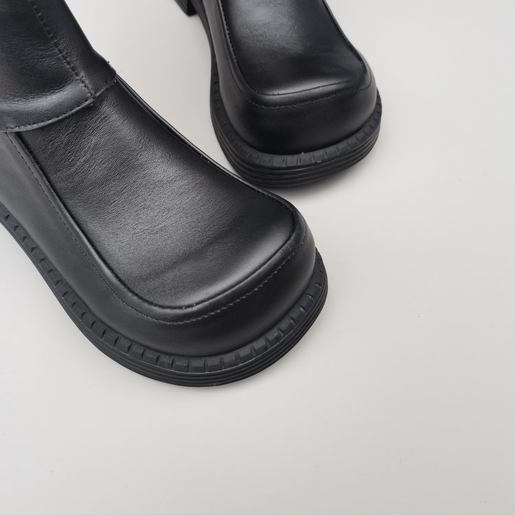 Women's Vintage Wide Toe Derby Boots – Handmade Leather Zipper Short Boots