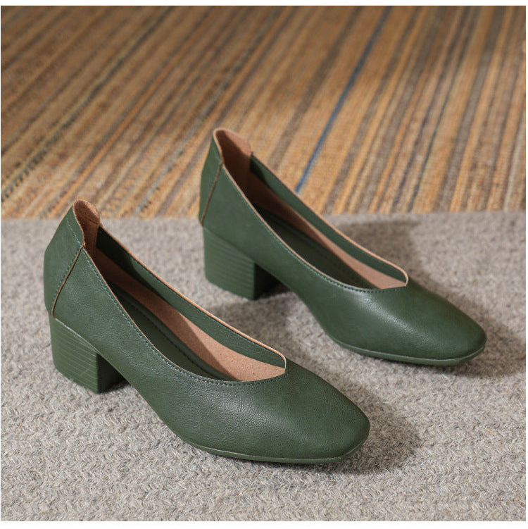 Women's Leather Mid Heel Multicolor Slip On Comfortable Glove Shoes