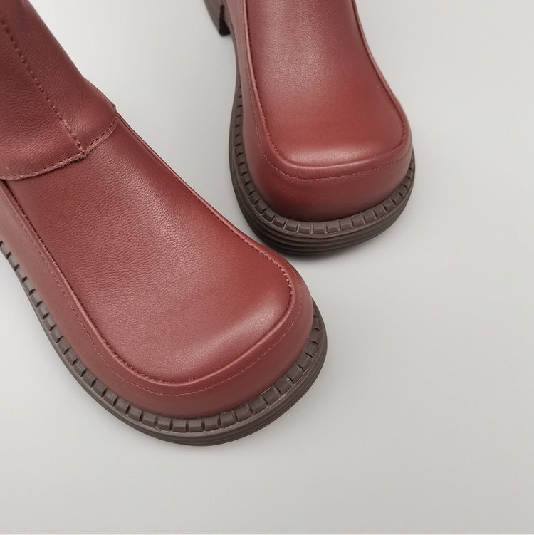 Women's Vintage Wide Toe Derby Boots – Handmade Leather Zipper Short Boots