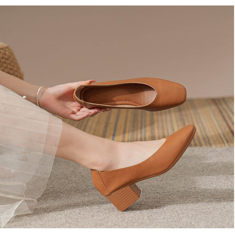 Women's Leather Mid Heel Multicolor Slip On Comfortable Glove Shoes