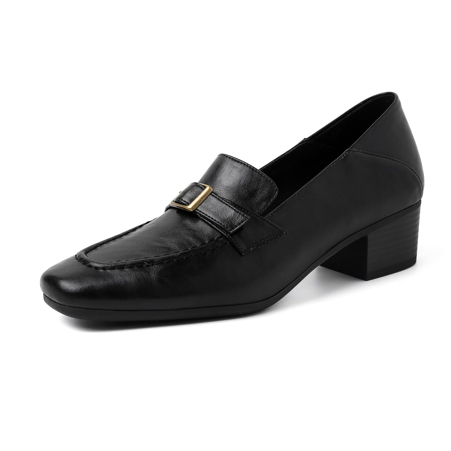 Women's Retro Square Toe Buckle Block Heeled Loafers Pump