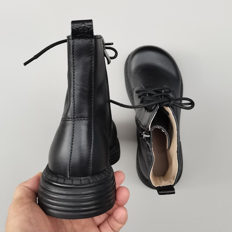 Women's Genuine Leather Wide Toe Ankle Boots – Lace-Up & Zipper Martin Boots