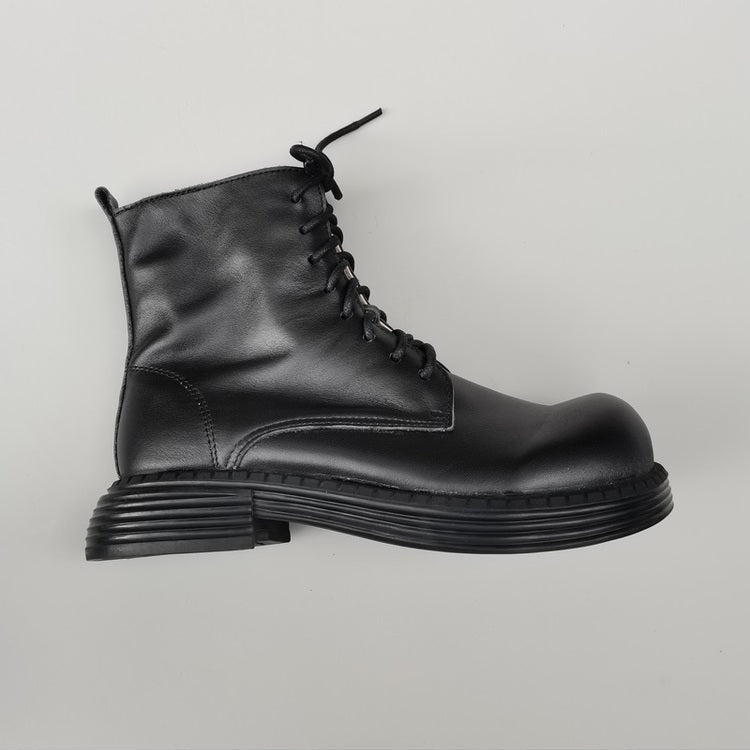 Women's Genuine Leather Wide Toe Ankle Boots – Lace-Up & Zipper Martin Boots