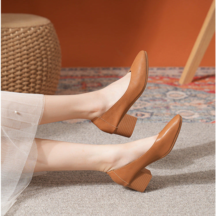 Women's Leather Mid Heel Multicolor Slip On Comfortable Glove Shoes