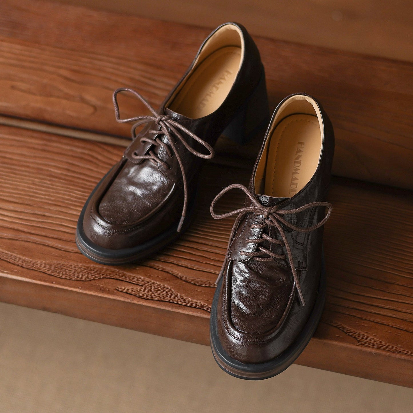 Women's Handmade Sheepskin Oxford Shoes – Business Style Block High Heels