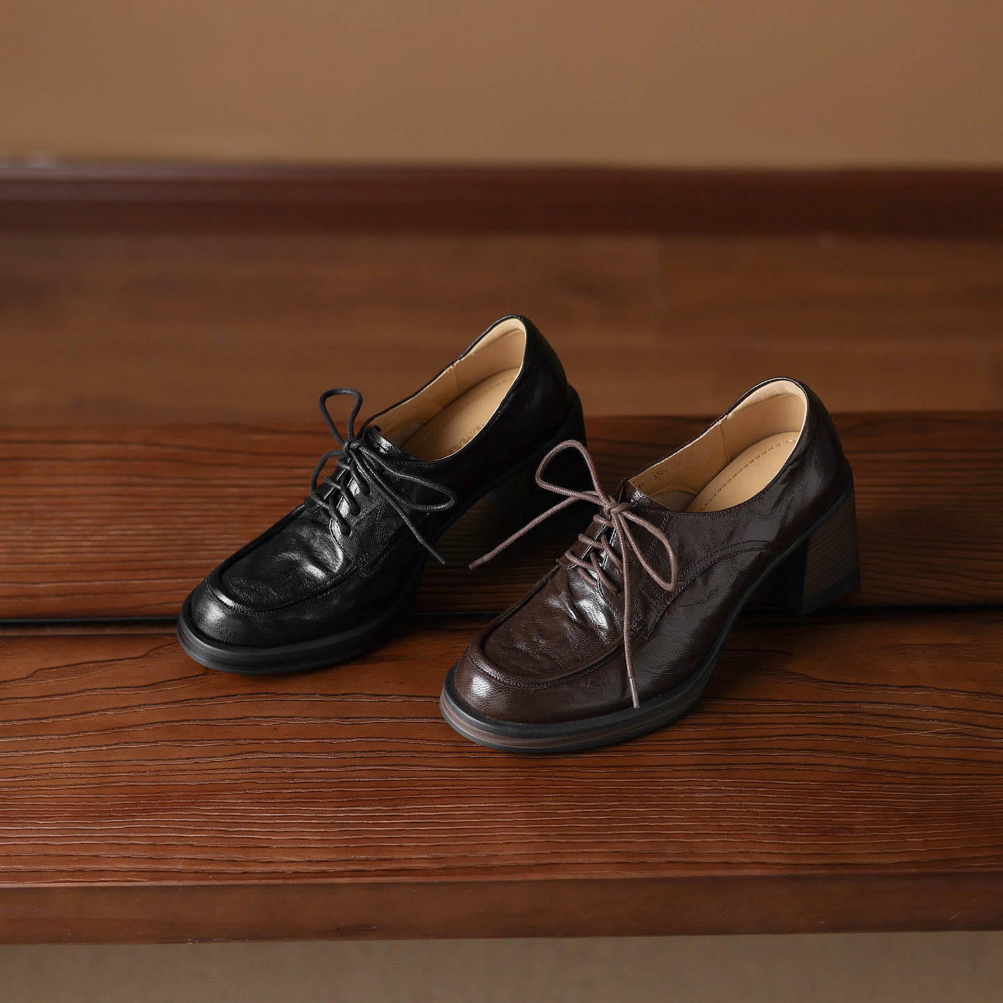 Women's Handmade Sheepskin Oxford Shoes – Business Style Block High Heels