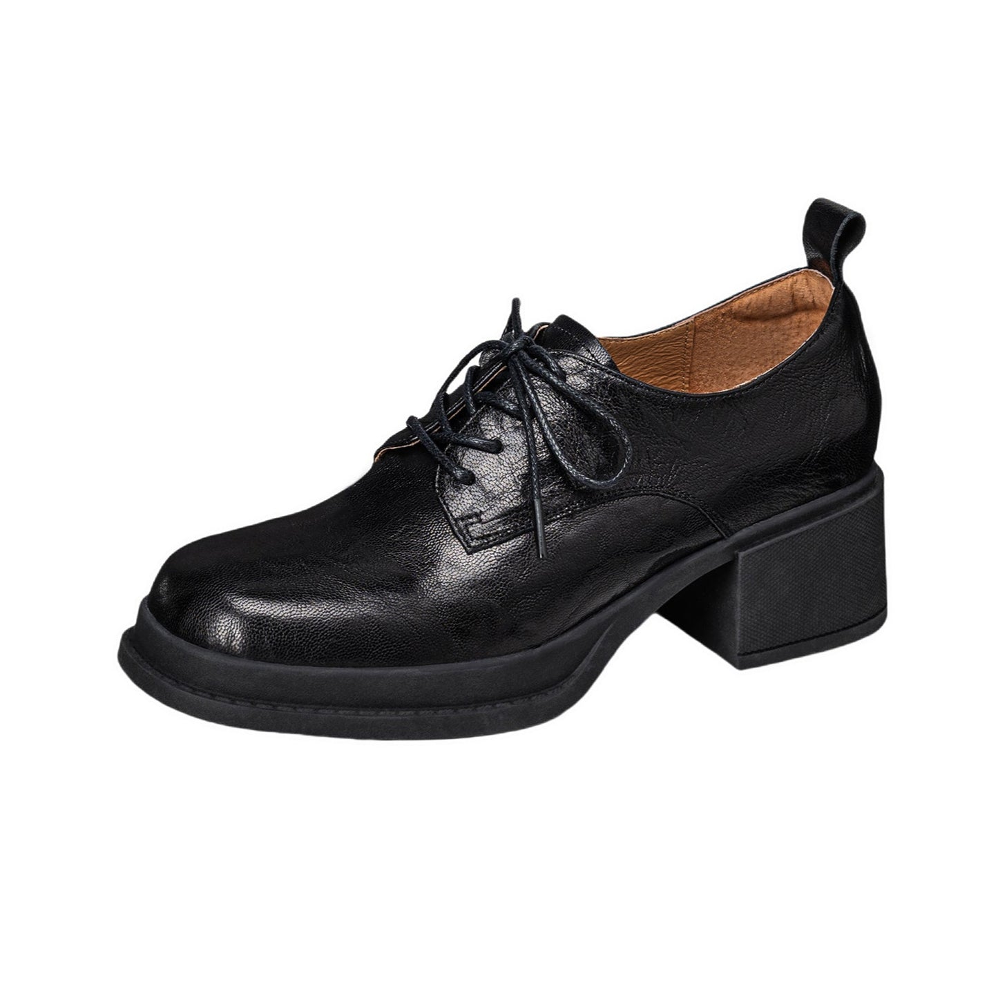 Women's Vintage Block Heels Leather Oxfords & Tie Shoes Lace-up mid-heel
