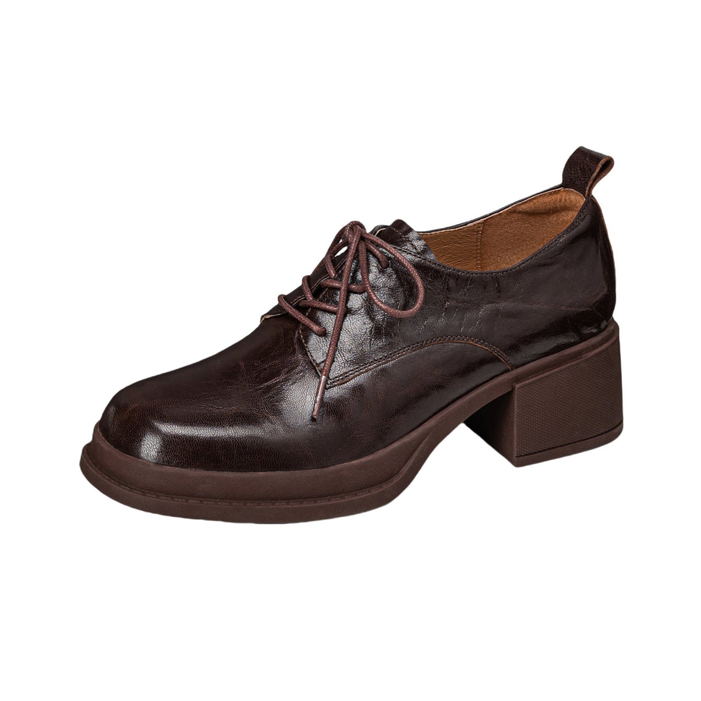 Women's Vintage Block Heels Leather Oxfords & Tie Shoes Lace-up mid-heel